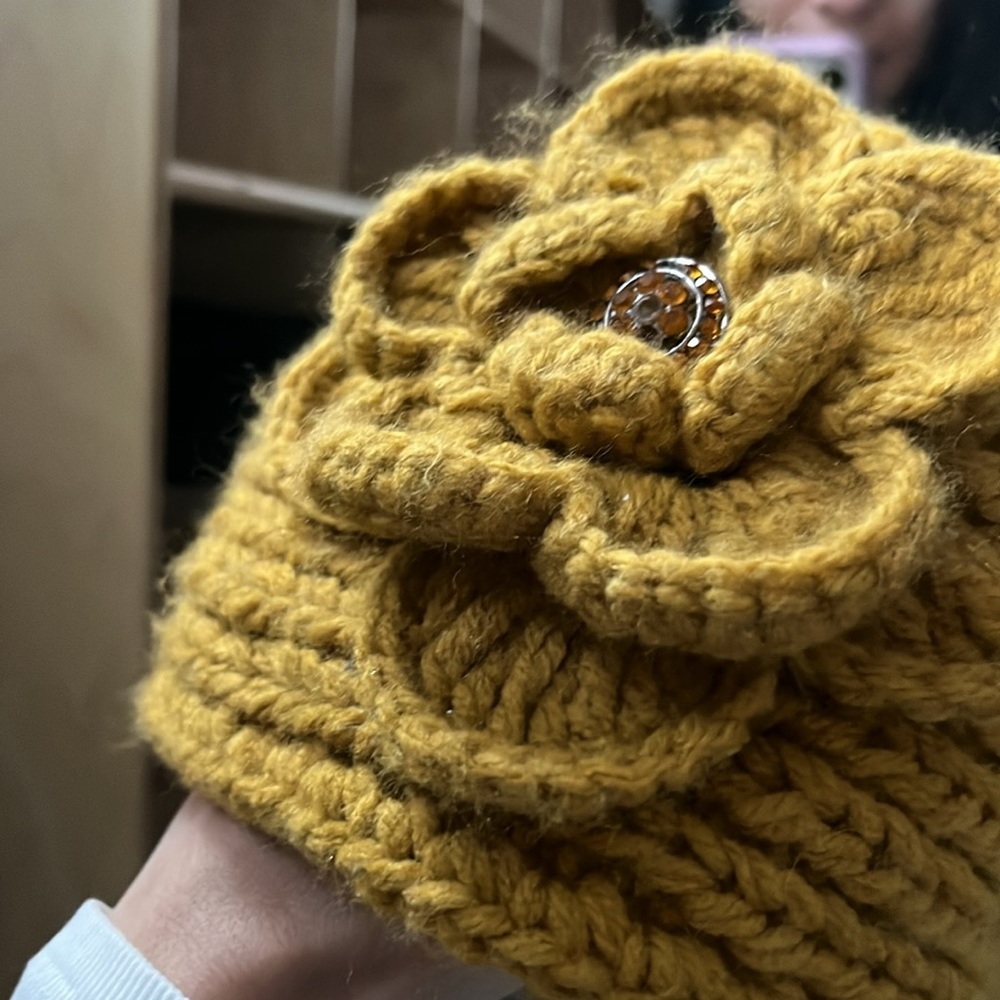 Knit cold weather ear cover headband with flower